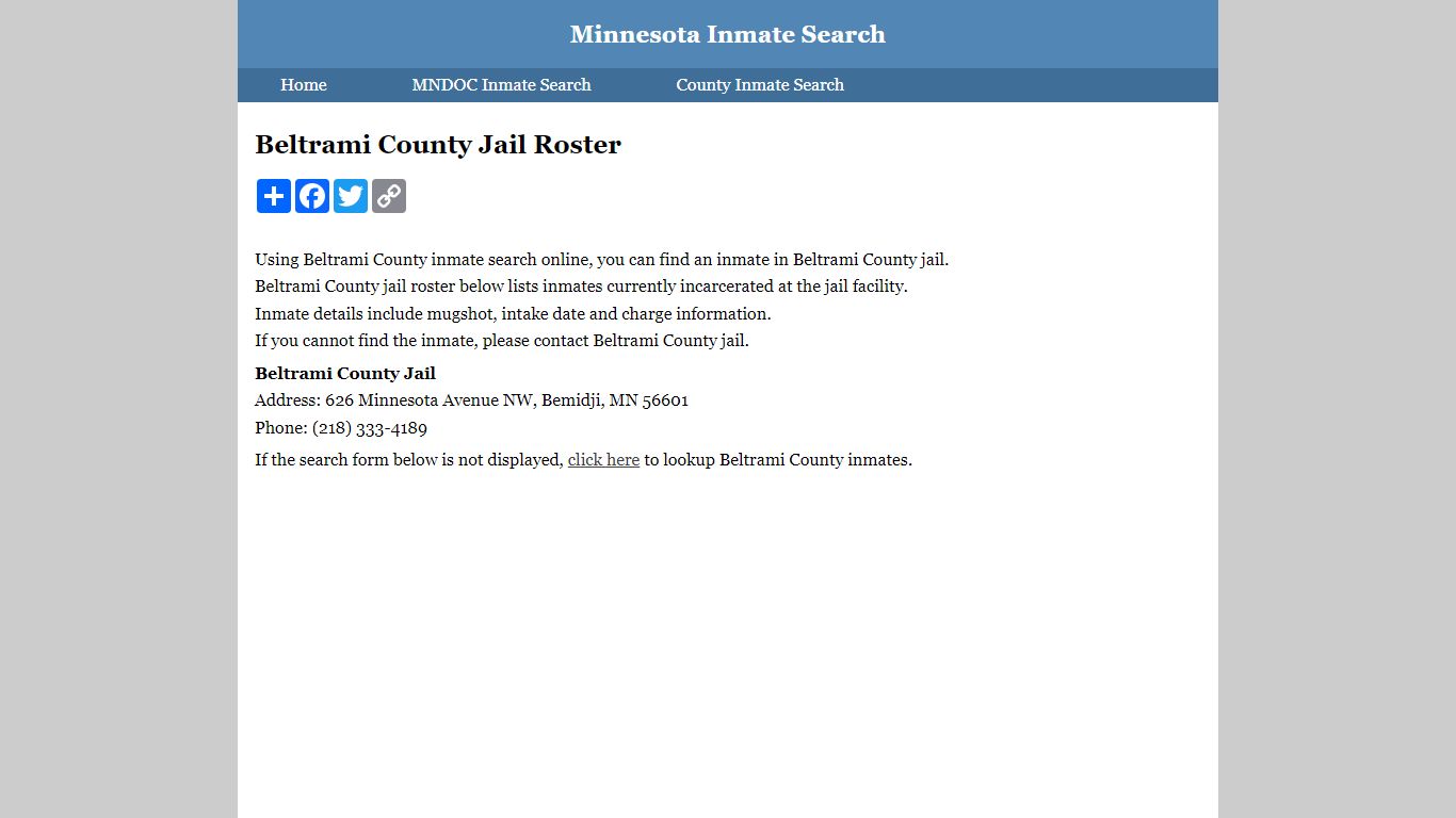 Beltrami County Jail Roster - inmatesearchminnesota.org